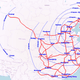 China’s proposed high-speed rail network for 2020 (including current lines.) China aims to have 125,000 km of high-speed rail by the end of 2015. The red lines indicate planned or current routes and the blue lines represent travel time.